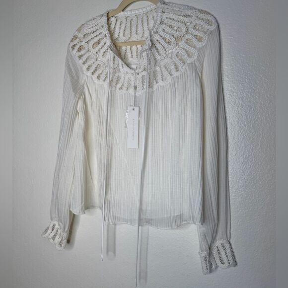 Jonathan Simkhai Tops - NWT ✨ Jonathan Simkhai Romantic Lace Trim Pleated Blouse Small